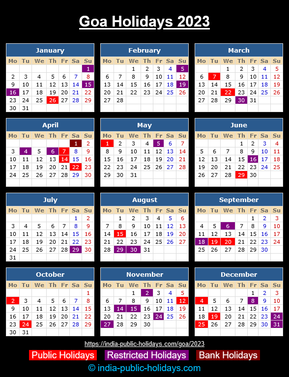 Goa Public Holidays 2023 Calendar