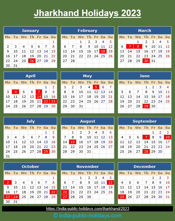 Jharkhand Public Holidays 2023 Calendar