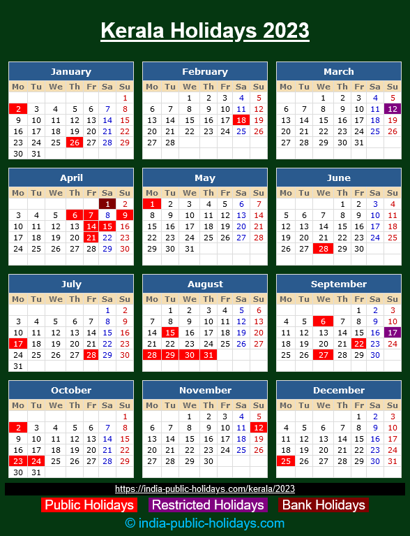 Kerala Public Holidays 2023 Calendar