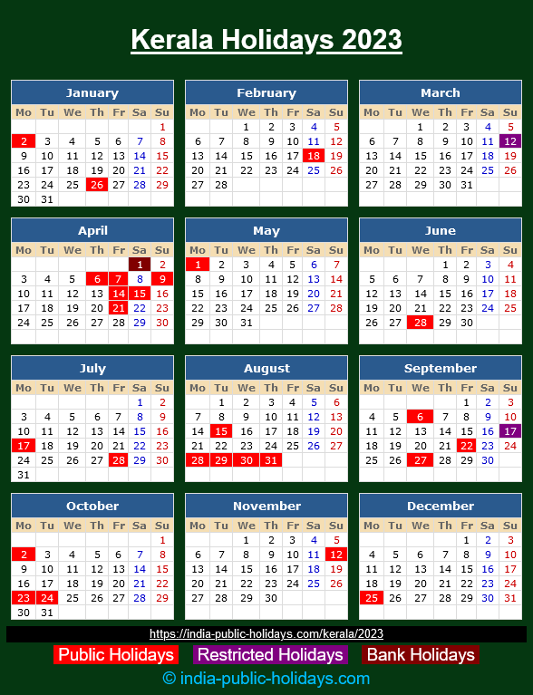 Kerala Public Holidays 2023