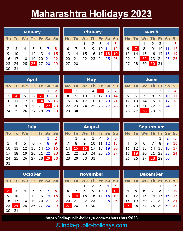 Maharashtra Public Holidays 2023 Calendar